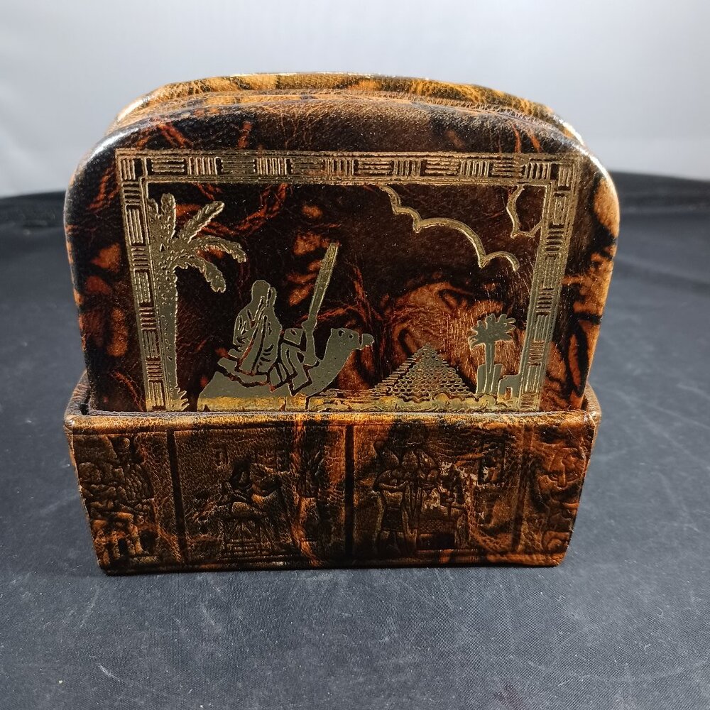 Antiques 6pcs Coasters Brown Leather Egyptian Pharaonic Home Decor